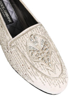 Dolce & Gabbana White Satin Embellished Dress Loafers
