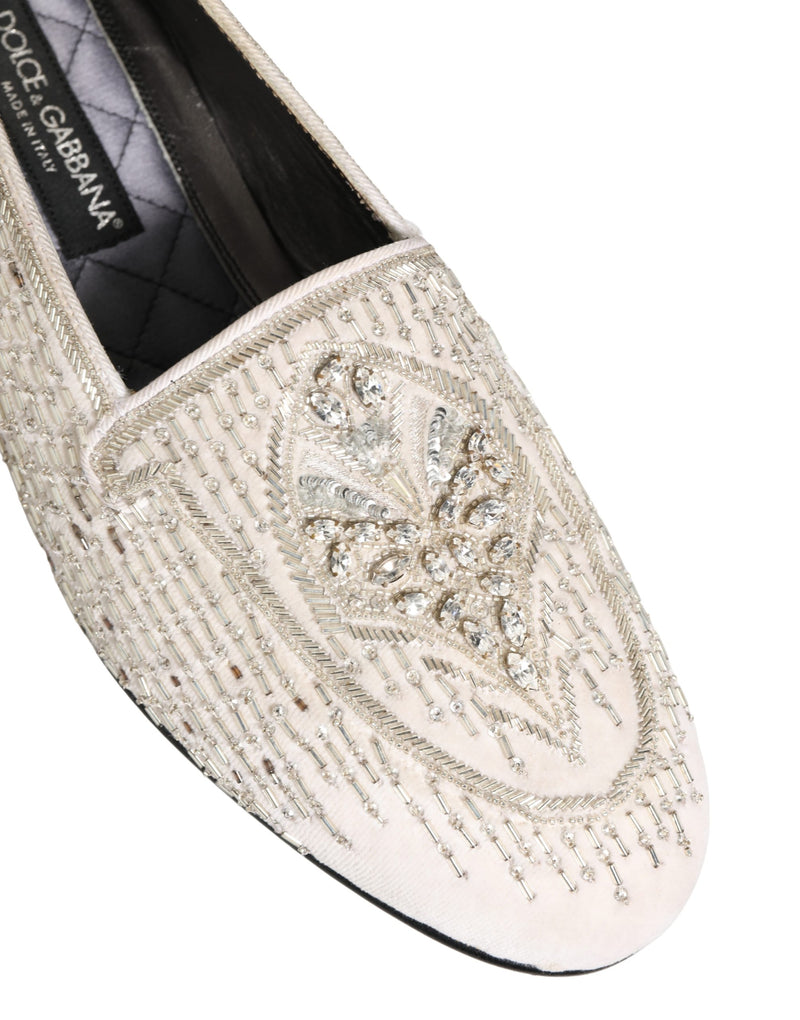 Dolce & Gabbana White Satin Embellished Dress Loafers