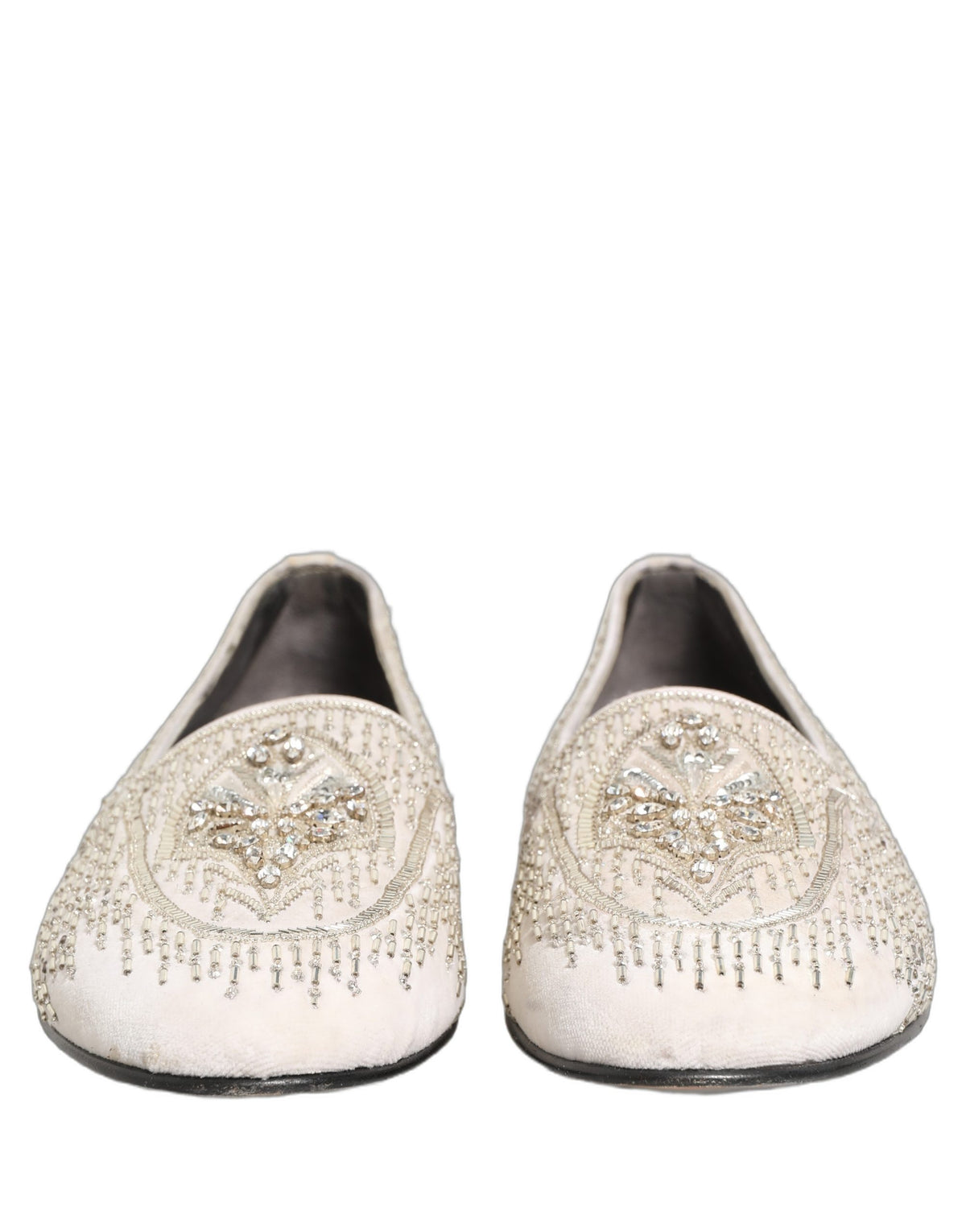 Dolce & Gabbana White Satin Embellished Dress Loafers