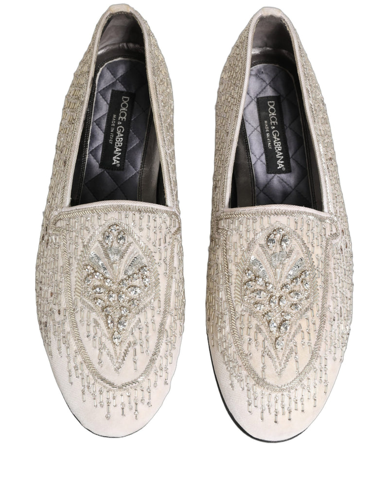 Dolce & Gabbana White Satin Embellished Dress Loafers