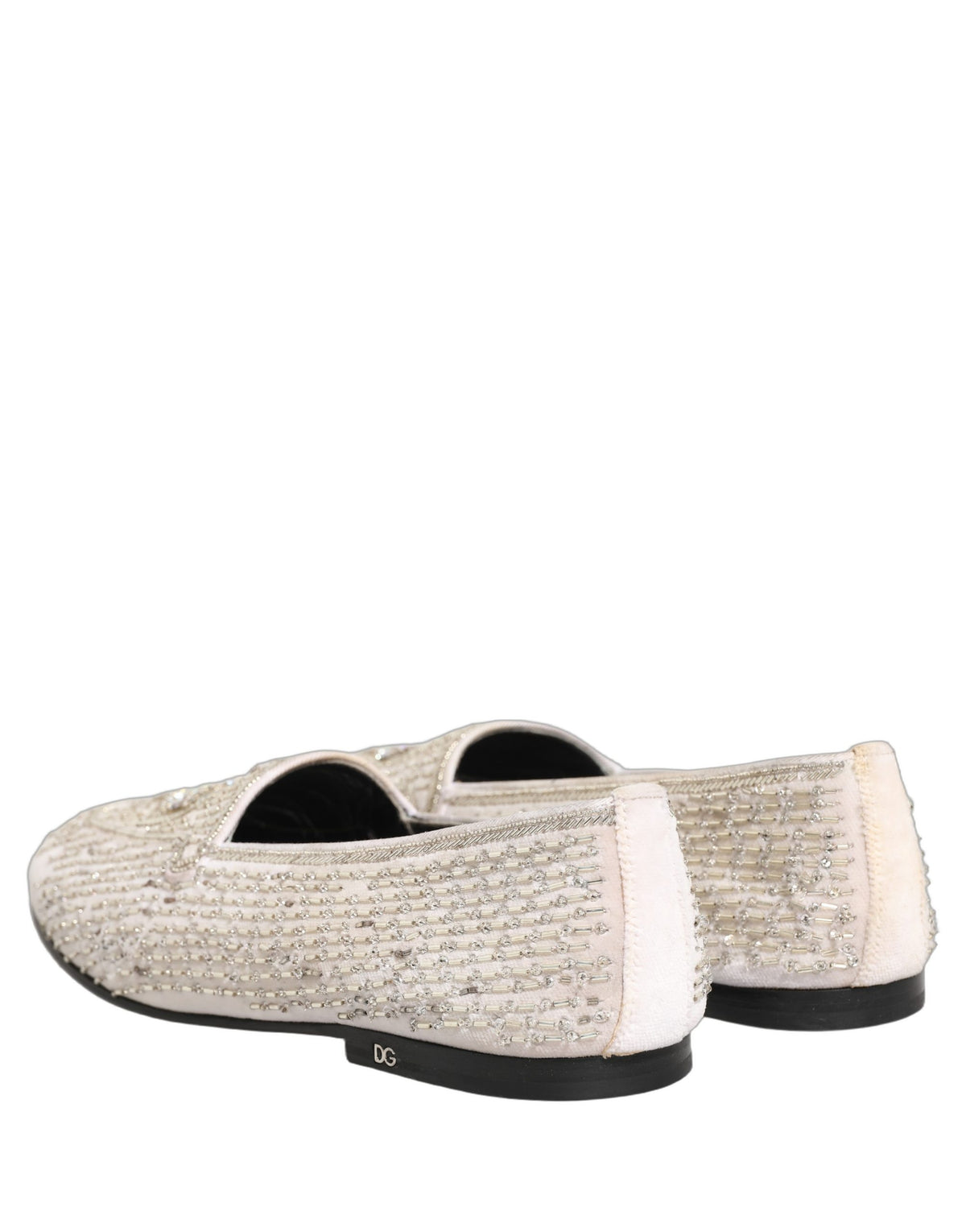 Dolce & Gabbana White Satin Embellished Dress Loafers