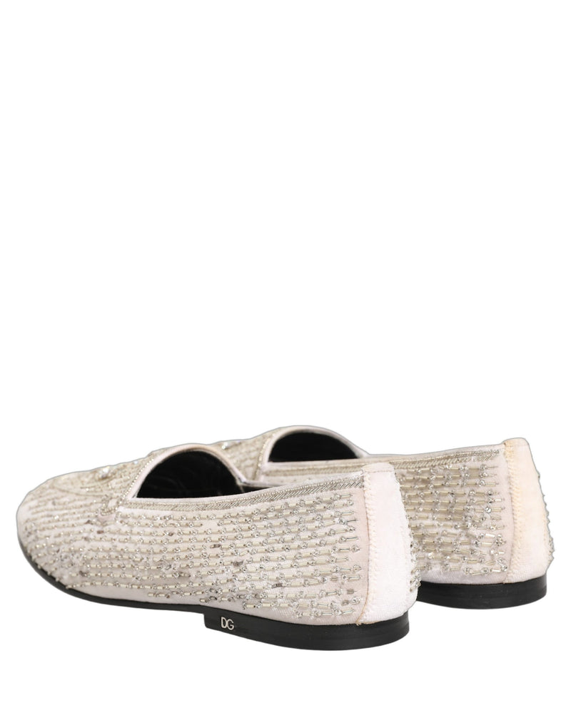 Dolce & Gabbana White Satin Embellished Dress Loafers