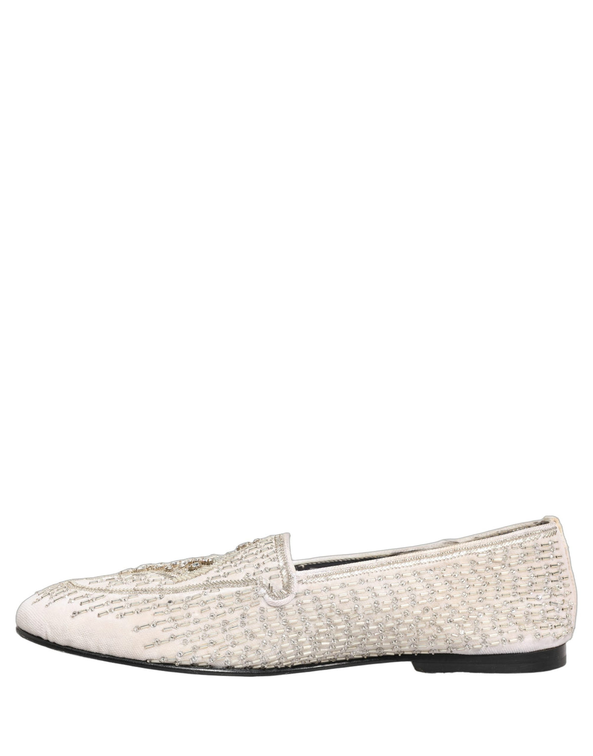 Dolce & Gabbana White Satin Embellished Dress Loafers