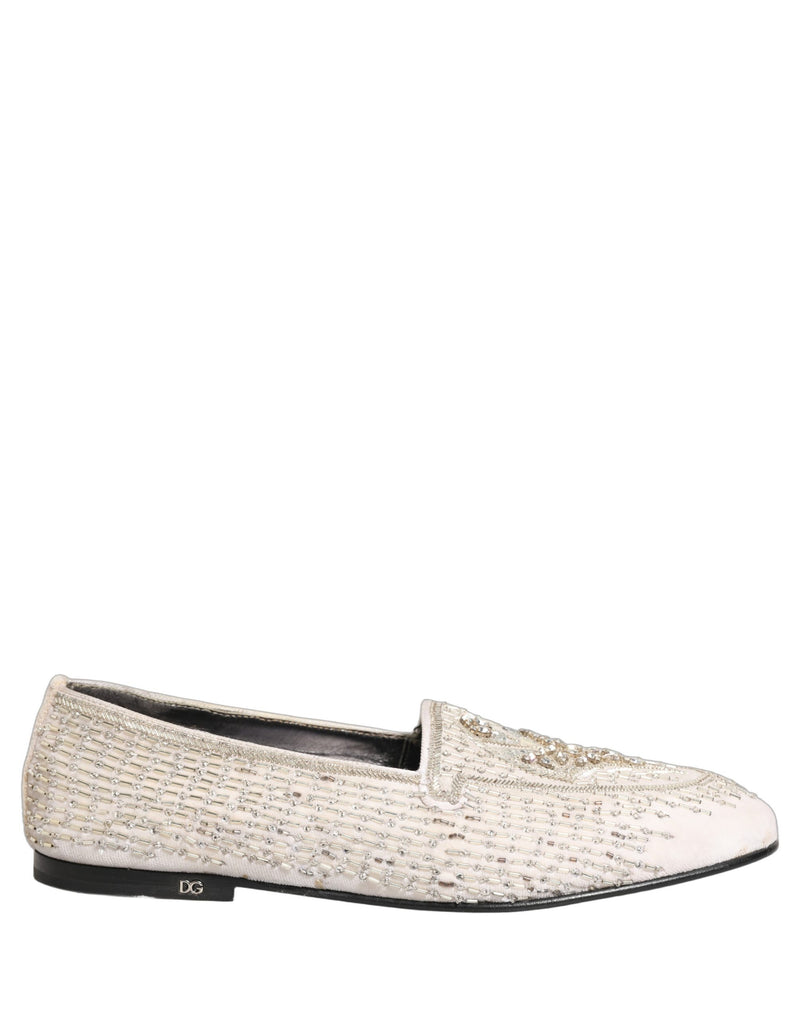 Dolce & Gabbana White Satin Embellished Dress Loafers
