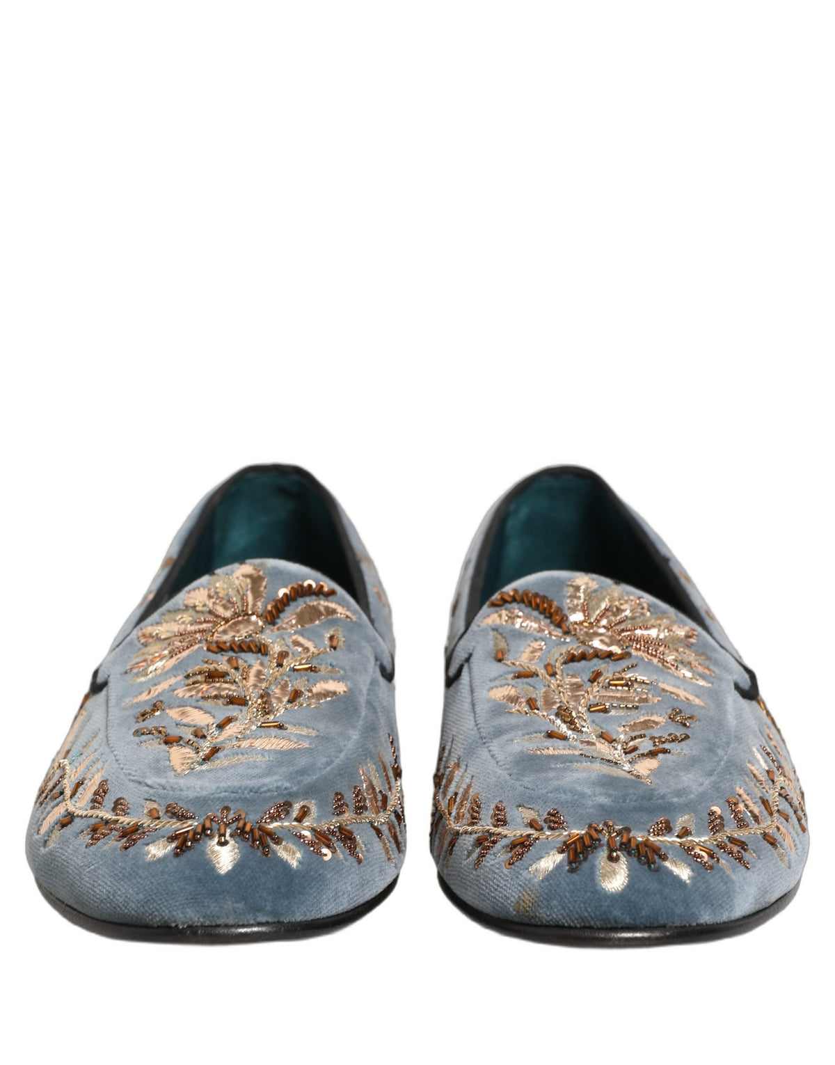 Dolce & Gabbana Blue Velvet Embellished Dress Loafers