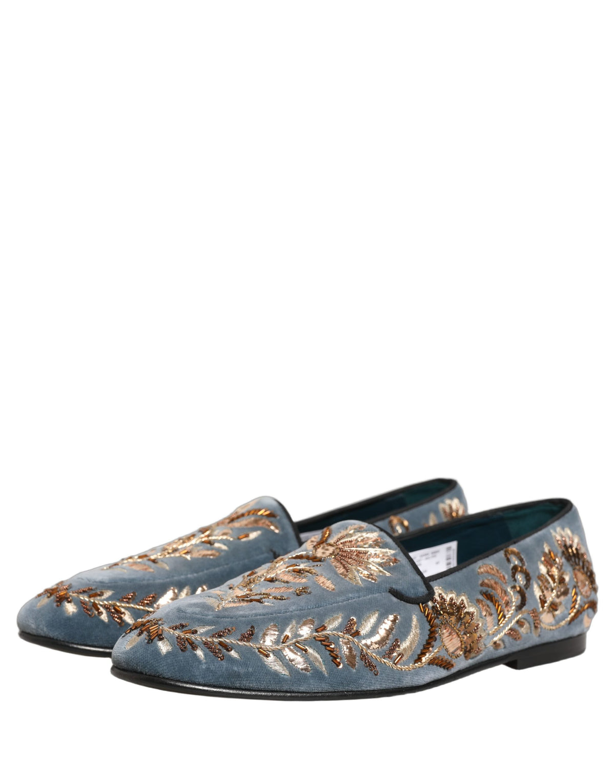 Dolce & Gabbana Blue Velvet Embellished Dress Loafers