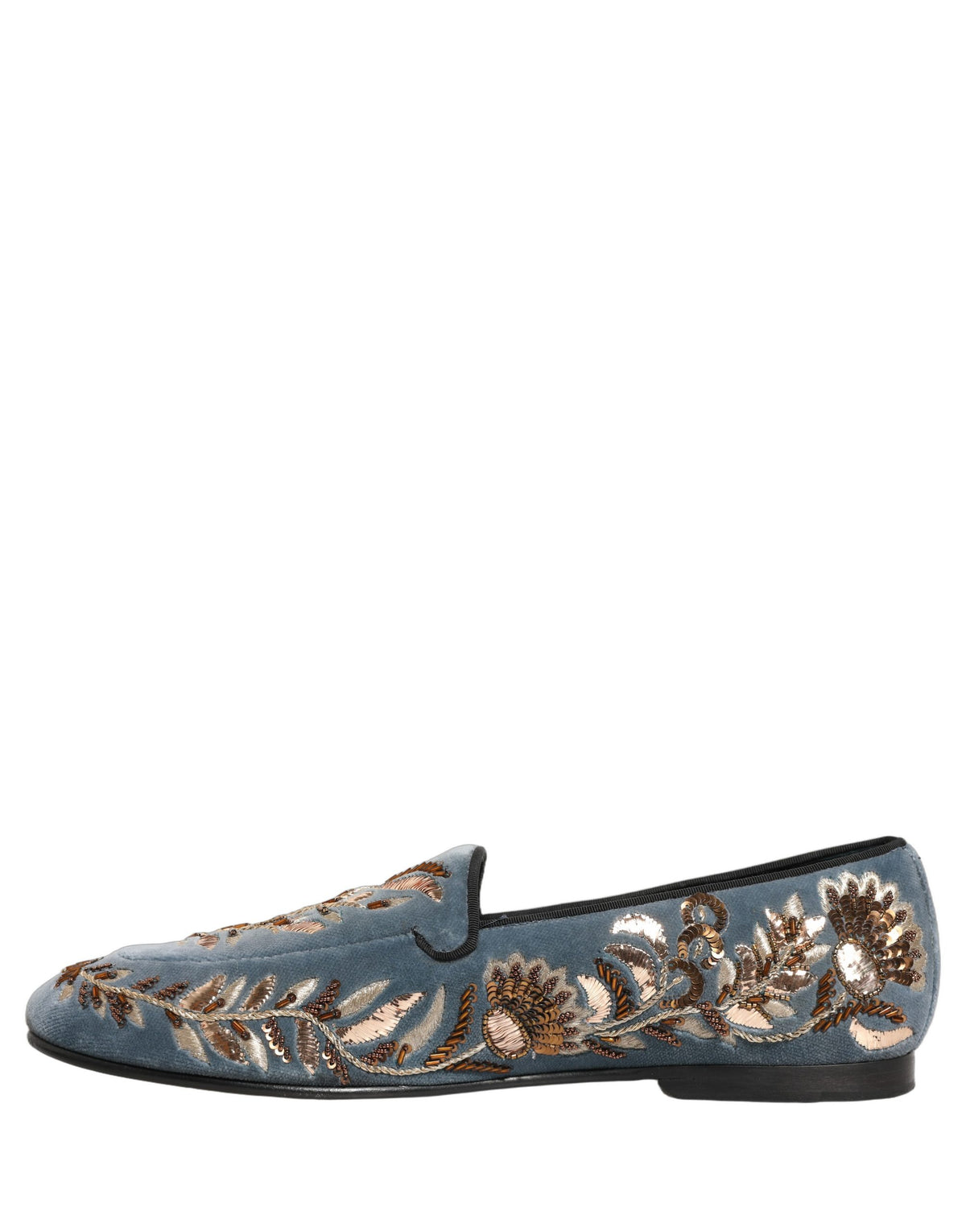 Dolce & Gabbana Blue Velvet Embellished Dress Loafers