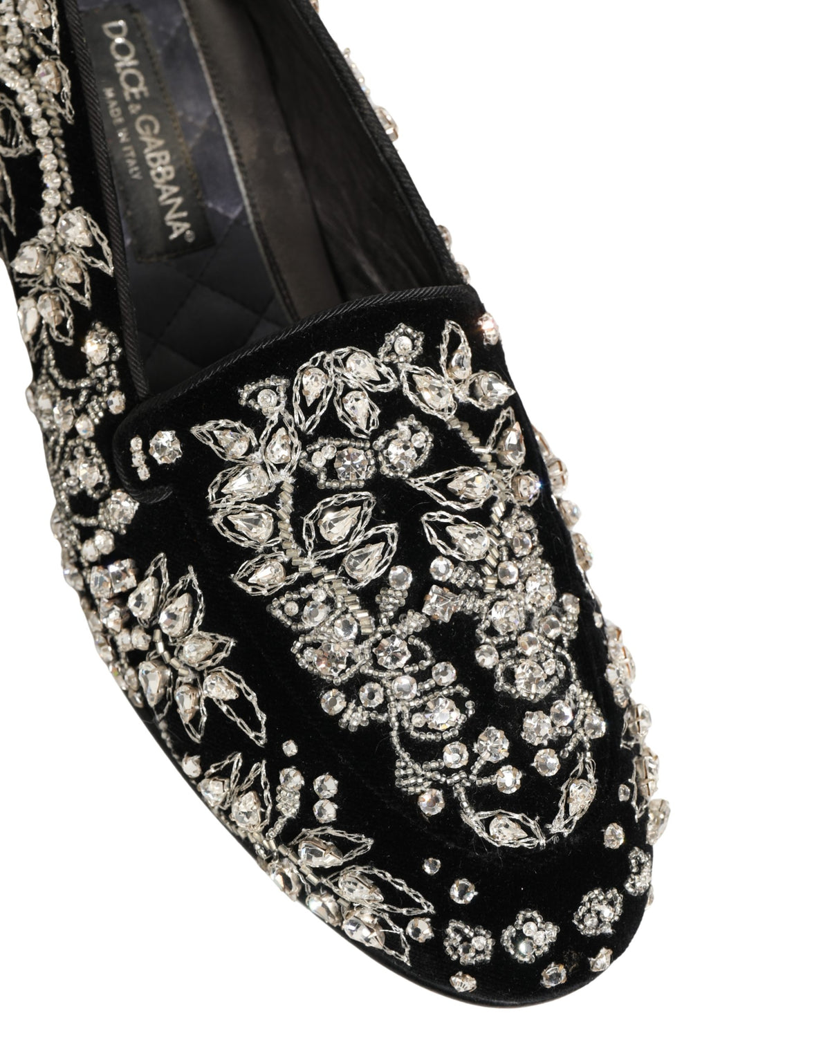 Dolce & Gabbana Black Velvet Embellished Dress Loafers