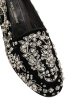 Dolce & Gabbana Black Velvet Embellished Dress Loafers
