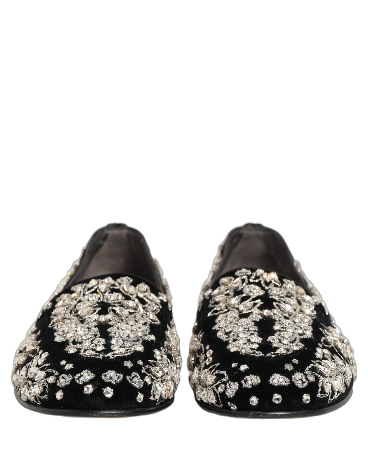 Dolce & Gabbana Black Velvet Embellished Dress Loafers