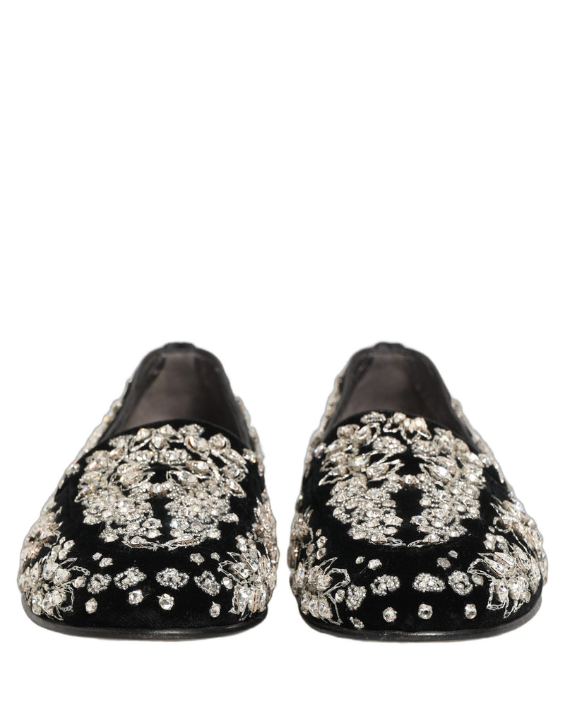 Dolce & Gabbana Black Velvet Embellished Dress Loafers