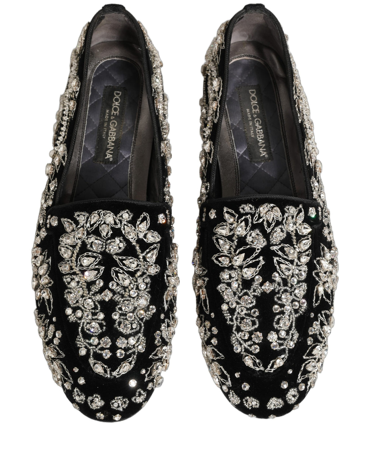 Dolce & Gabbana Black Velvet Embellished Dress Loafers