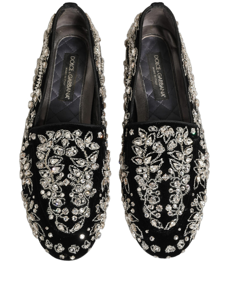 Dolce & Gabbana Black Velvet Embellished Dress Loafers
