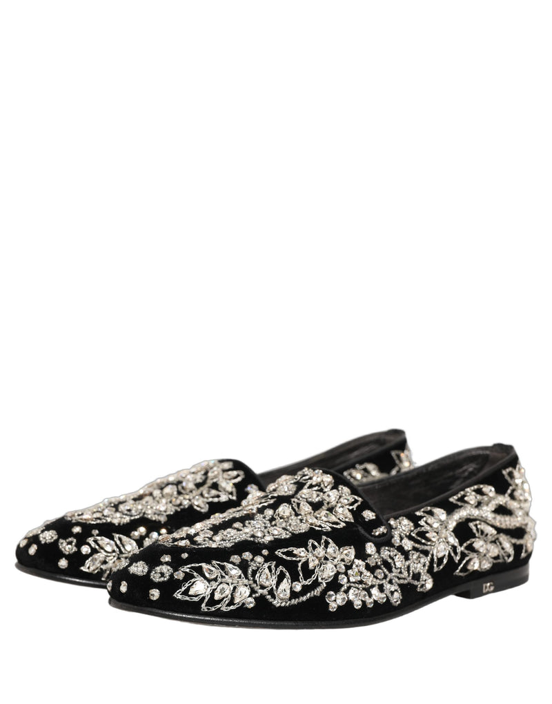Dolce & Gabbana Black Velvet Embellished Dress Loafers