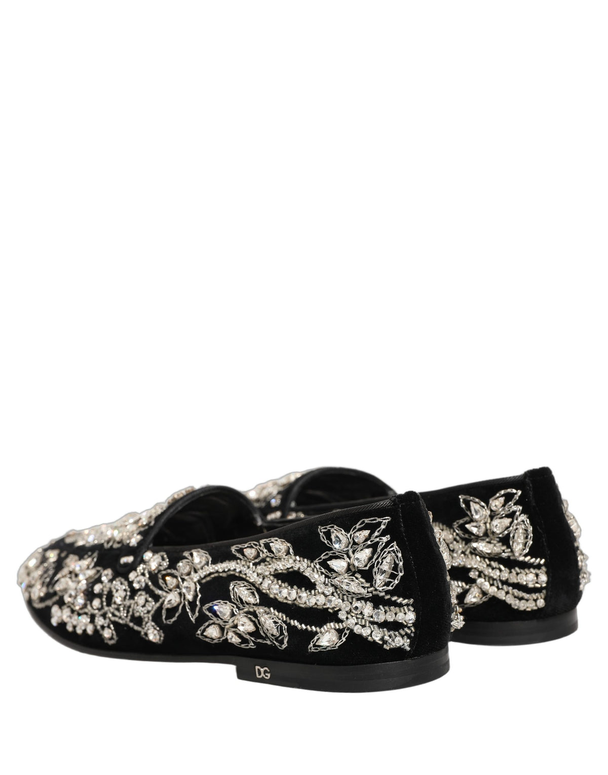 Dolce & Gabbana Black Velvet Embellished Dress Loafers