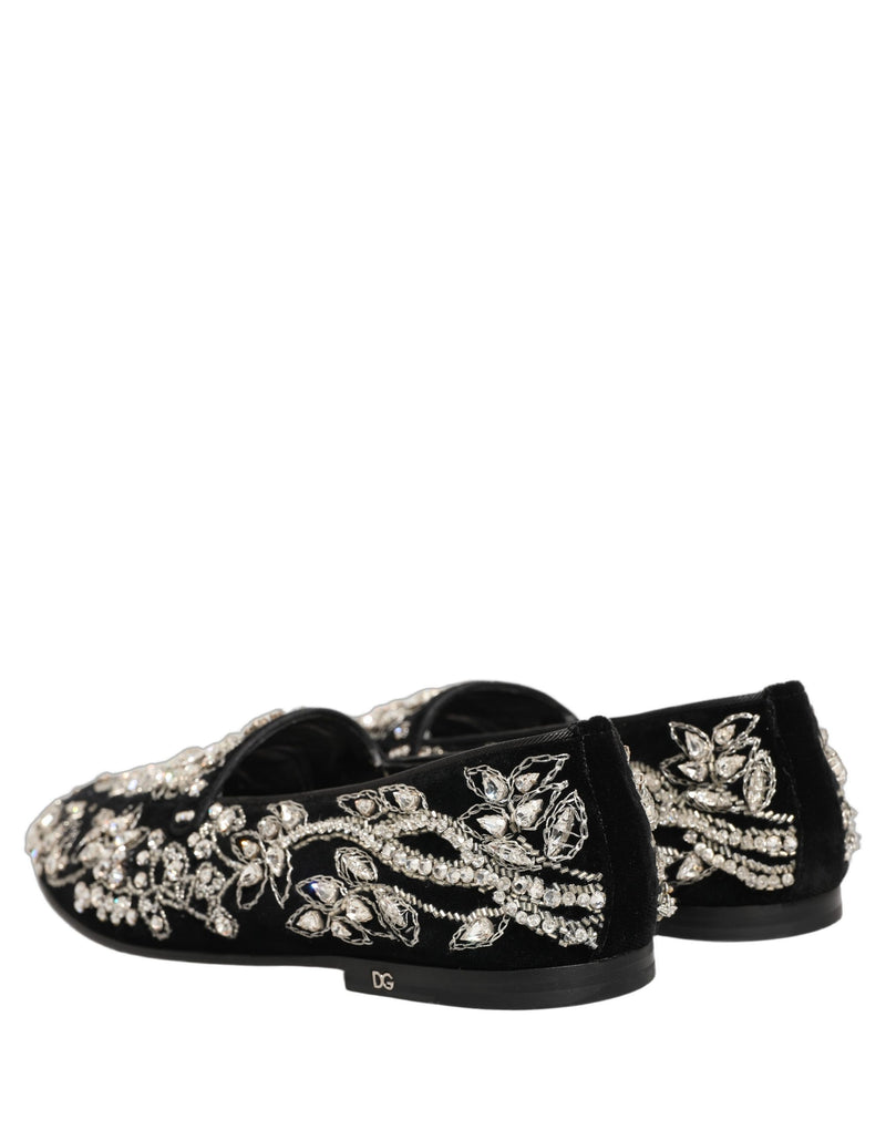 Dolce & Gabbana Black Velvet Embellished Dress Loafers