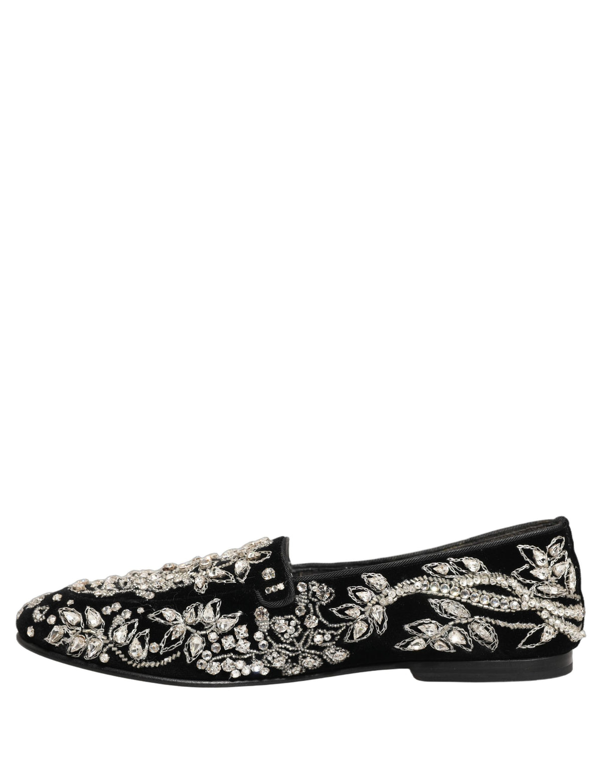 Dolce & Gabbana Black Velvet Embellished Dress Loafers