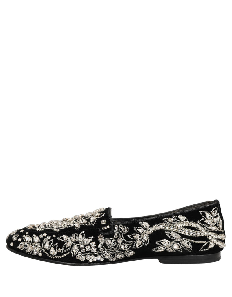 Dolce & Gabbana Black Velvet Embellished Dress Loafers