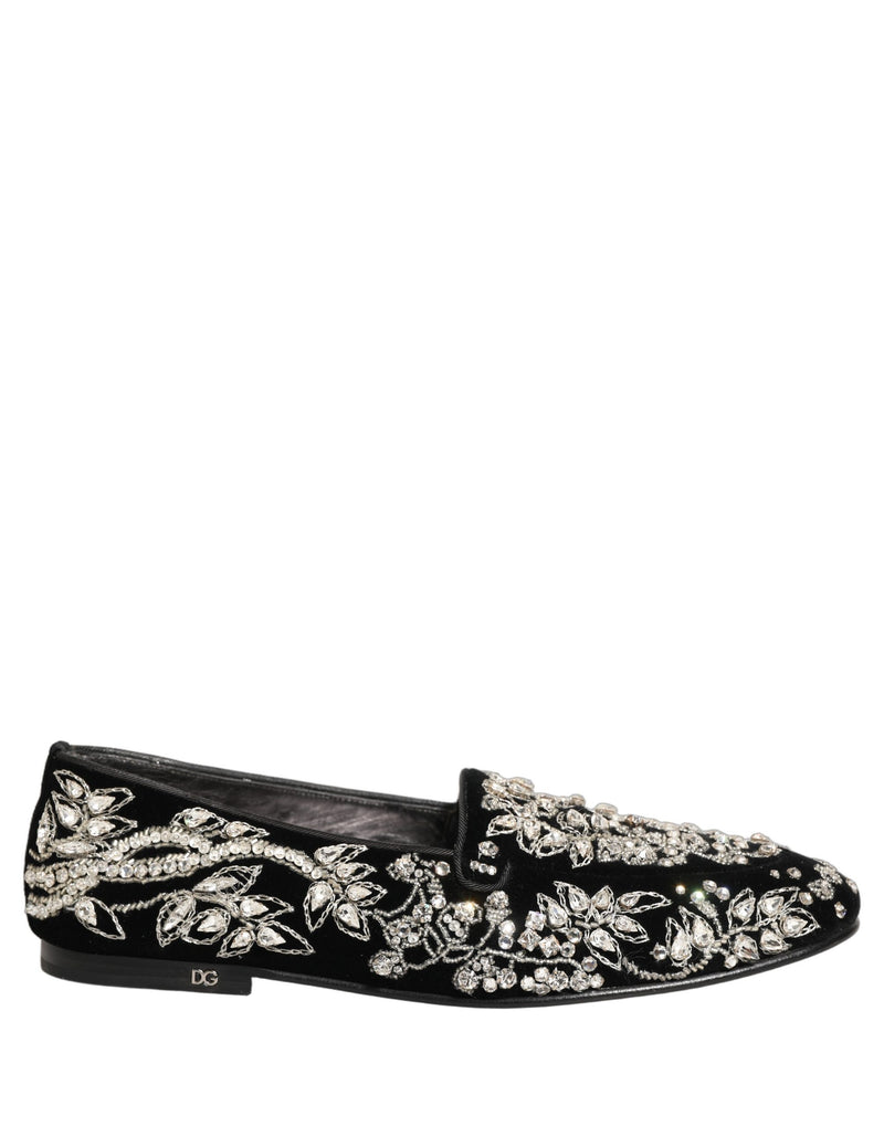 Dolce & Gabbana Black Velvet Embellished Dress Loafers