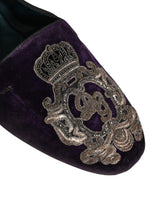 Dolce & Gabbana Purple Velvet Crown Embroidery Loafers