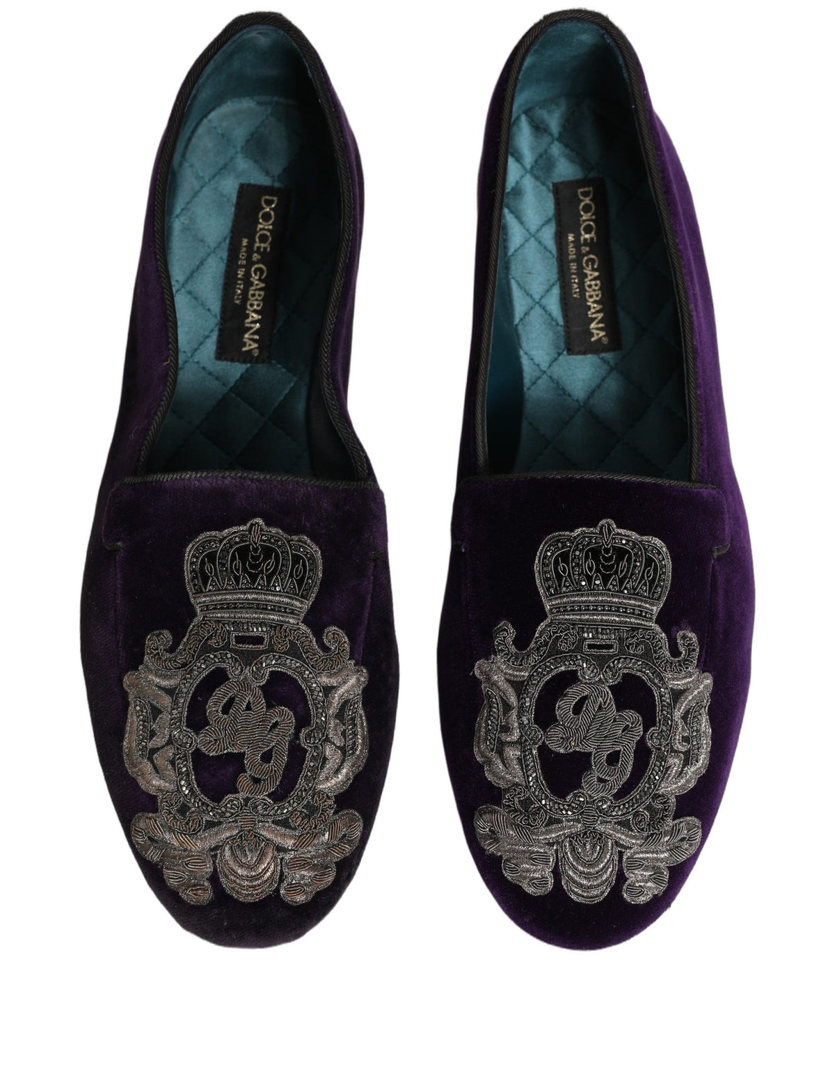 Dolce & Gabbana Purple Velvet Crown Embroidery Loafers