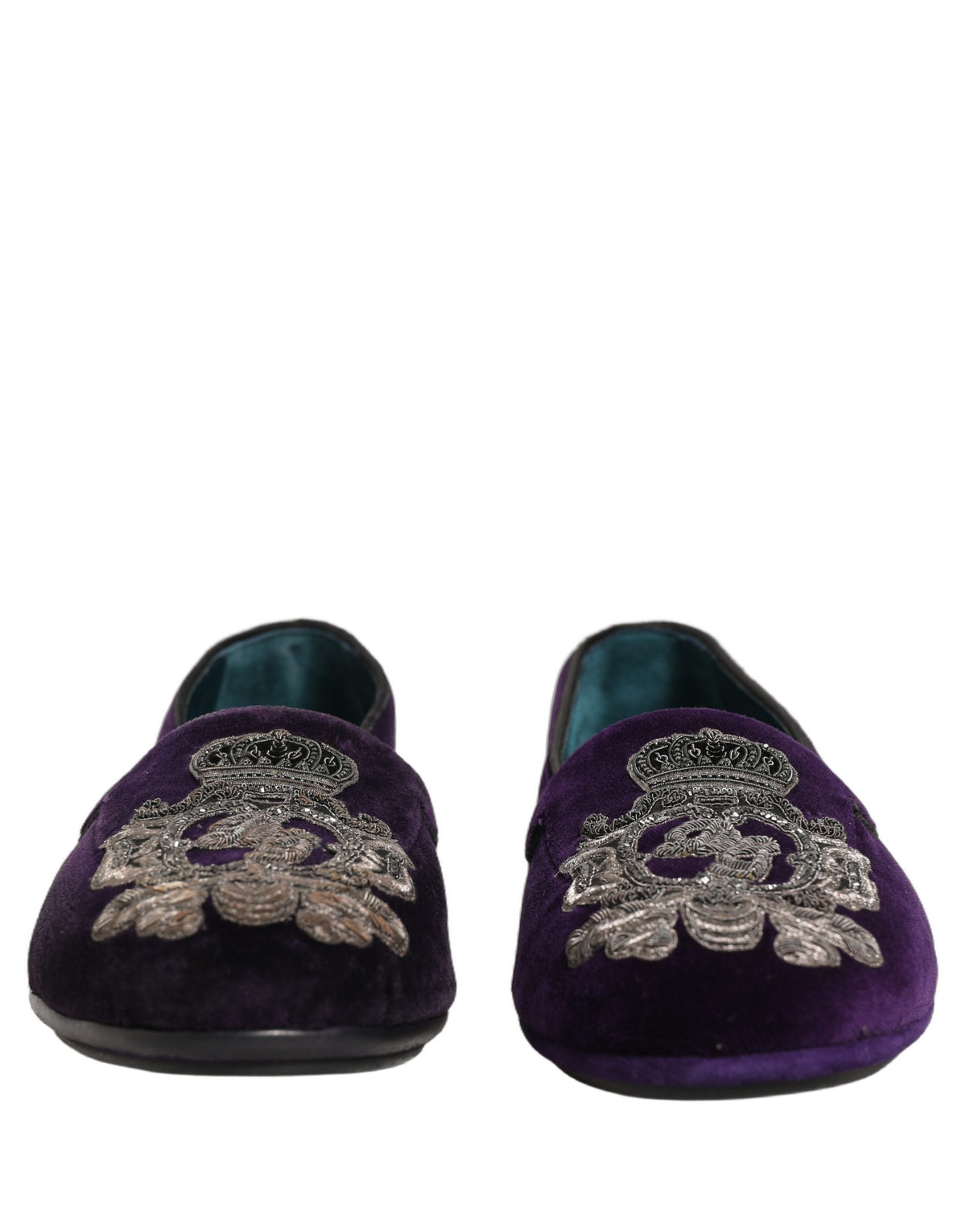 Dolce & Gabbana Purple Velvet Crown Embroidery Loafers