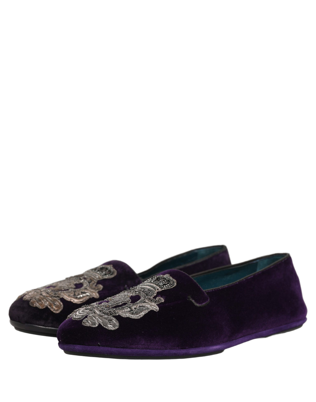 Dolce & Gabbana Purple Velvet Crown Embroidery Loafers