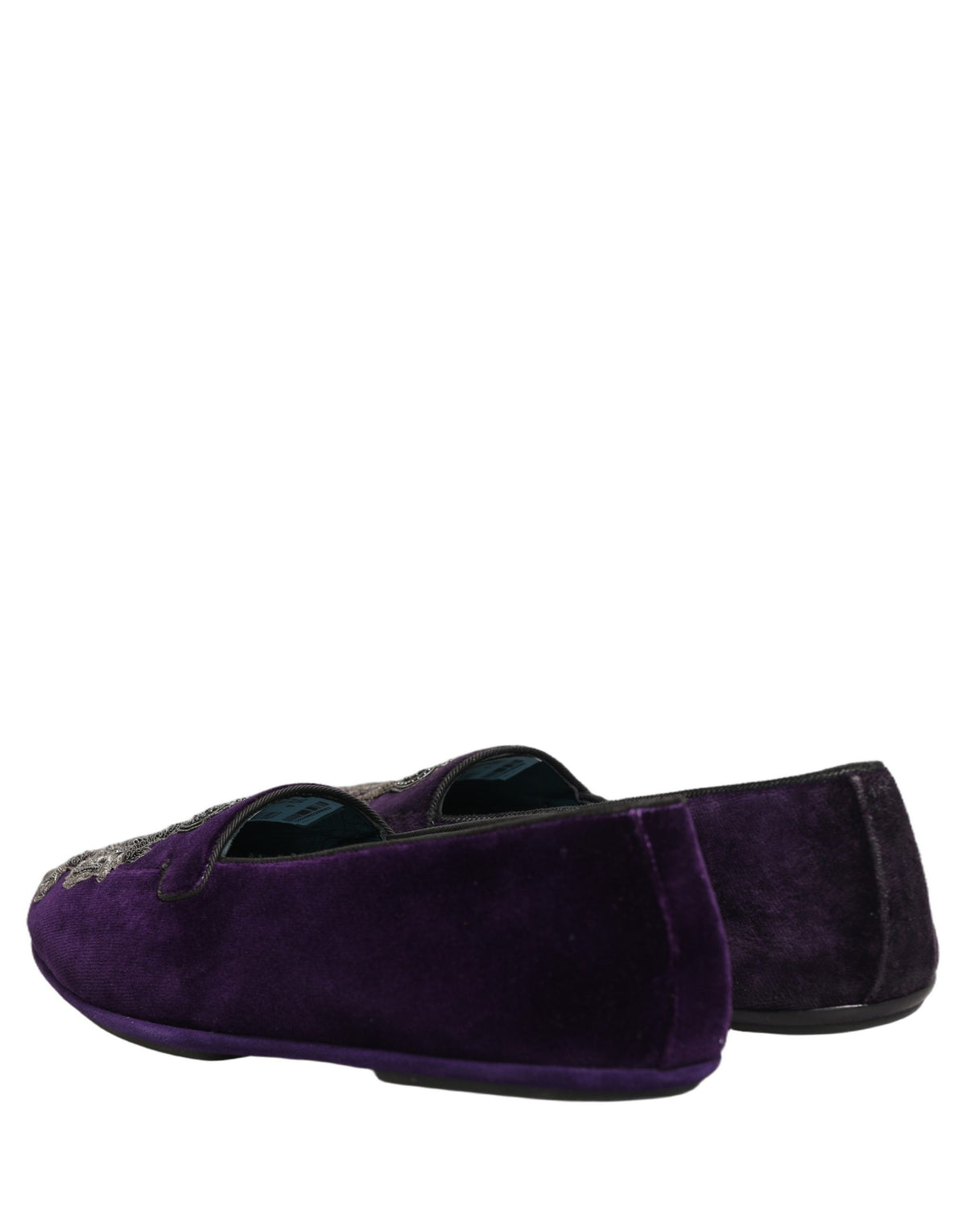 Dolce & Gabbana Purple Velvet Crown Embroidery Loafers