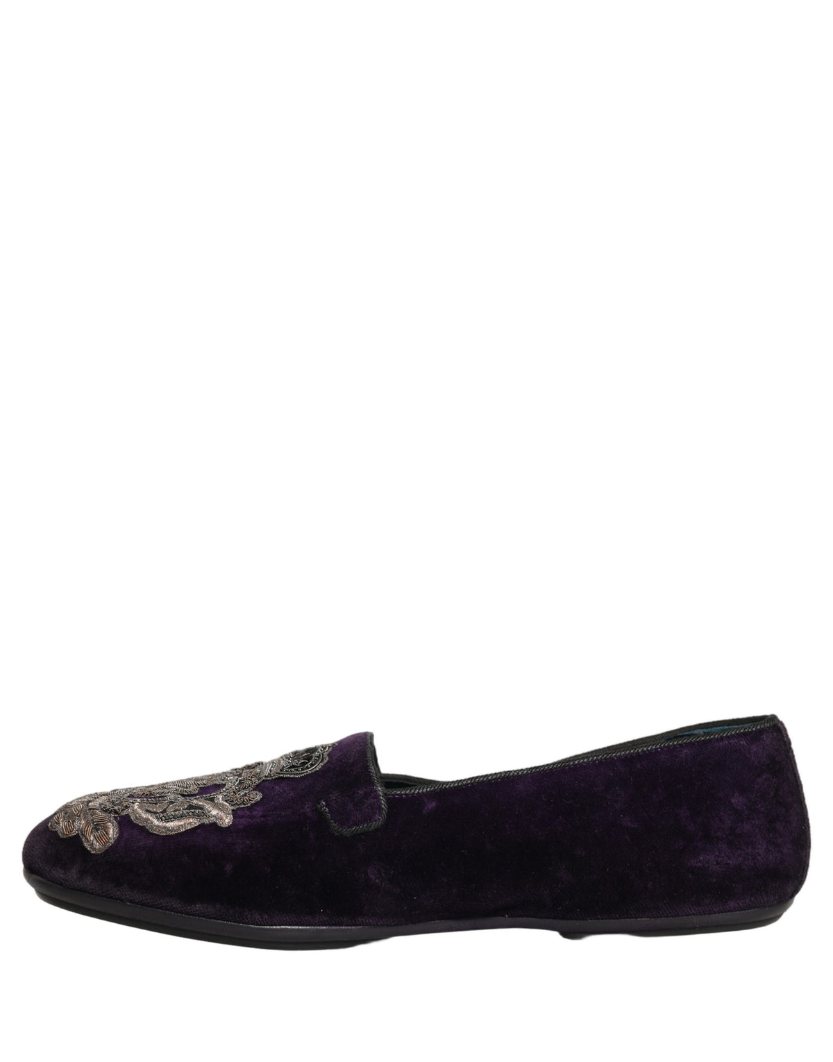 Dolce & Gabbana Purple Velvet Crown Embroidery Loafers