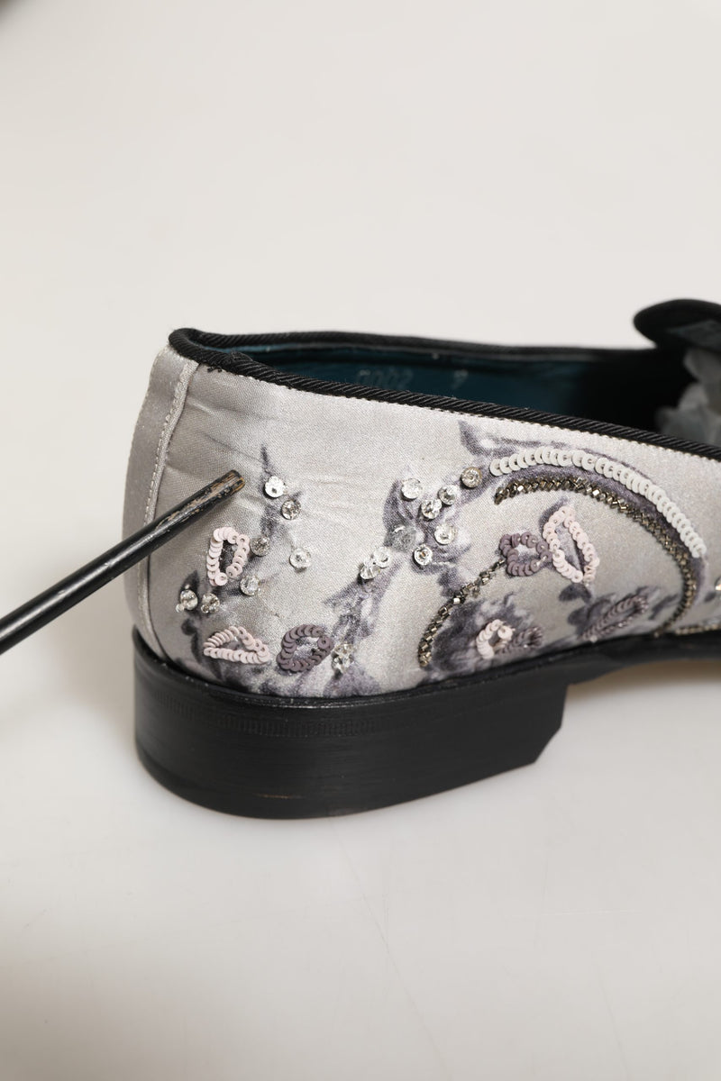 Dolce & Gabbana White Sequined Formal Slip-On Loafers