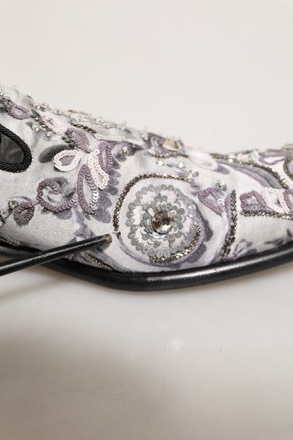 Dolce & Gabbana White Sequined Formal Slip On Loafers Shoes