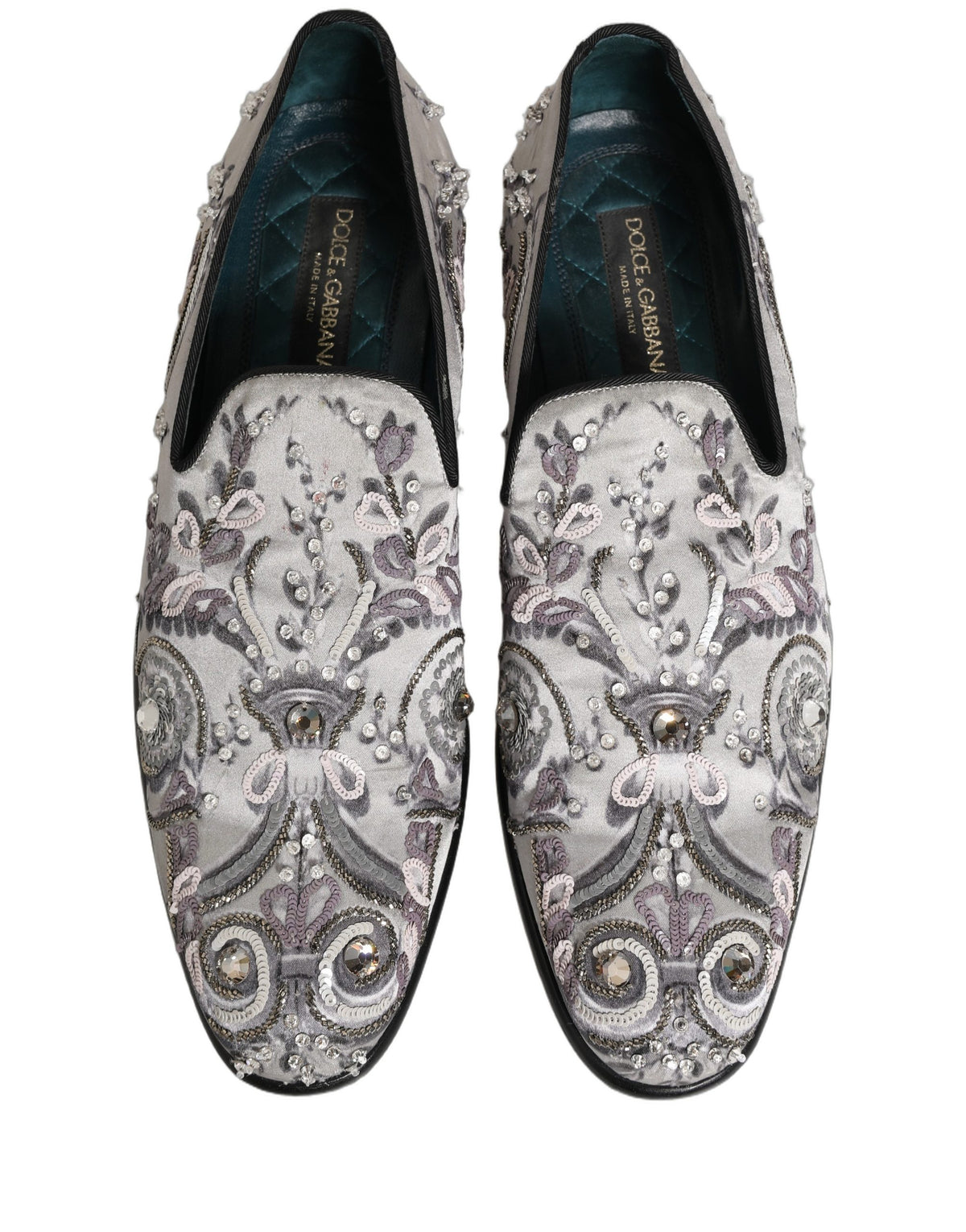 Dolce & Gabbana White Sequined Formal Slip-On Loafers