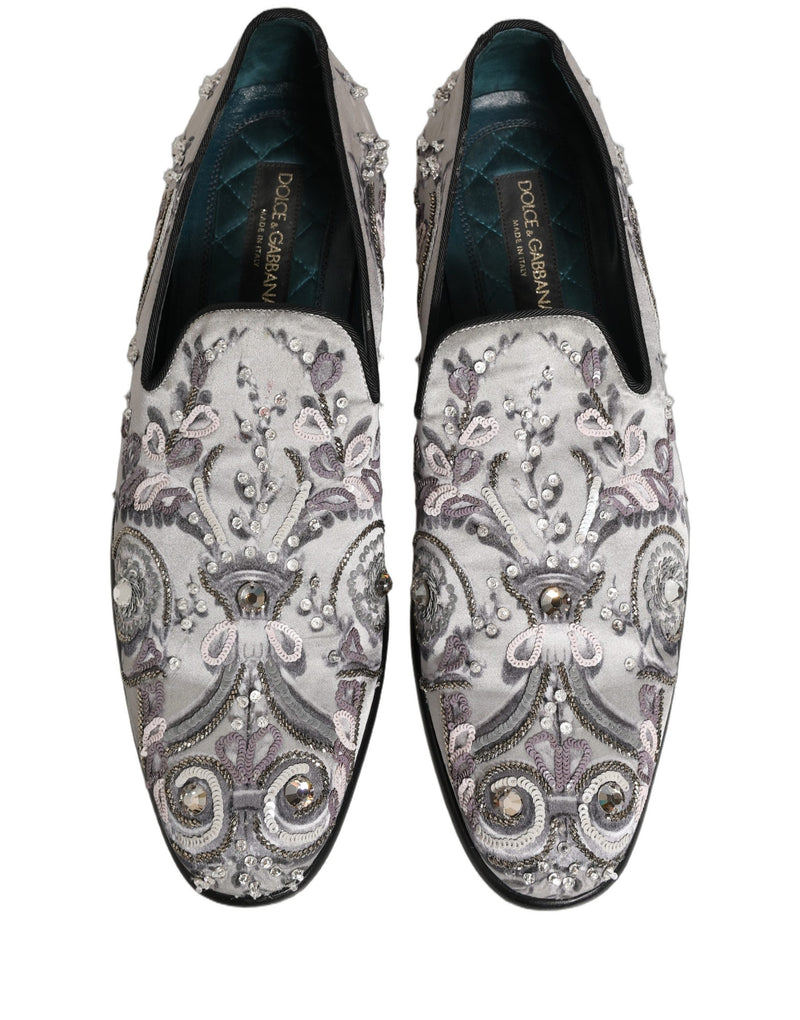 Dolce & Gabbana White Sequined Formal Slip-On Loafers