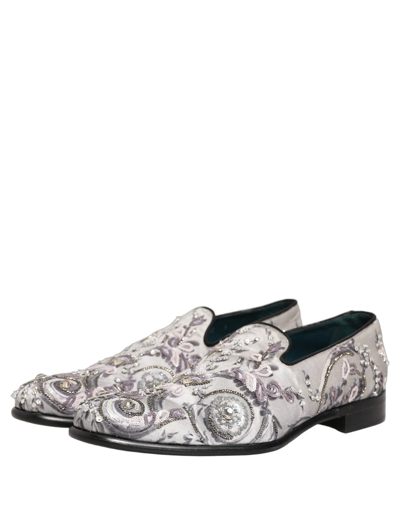 Dolce & Gabbana White Sequined Formal Slip-On Loafers