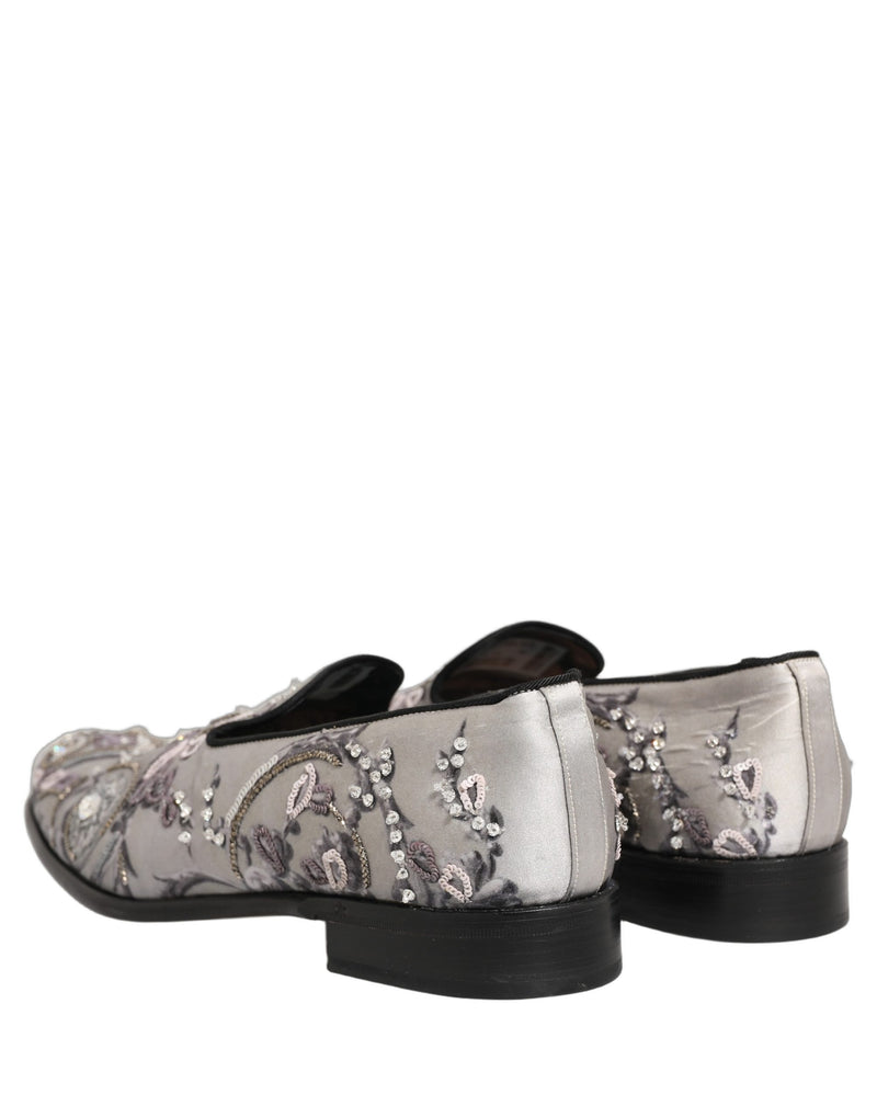 Dolce & Gabbana White Sequined Formal Slip-On Loafers