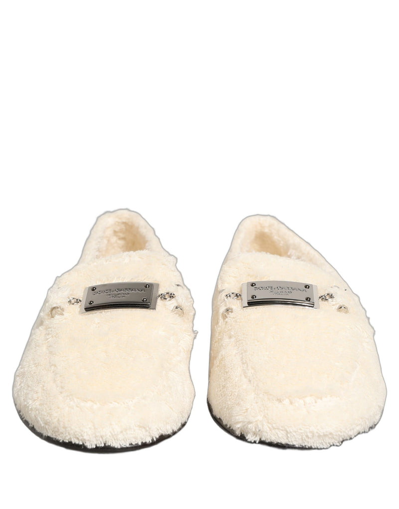 Dolce & Gabbana White Fur Shearling Men Dress Loafers Shoes