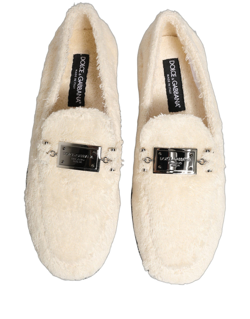 Dolce & Gabbana White Fur Shearling Men Dress Loafers Shoes
