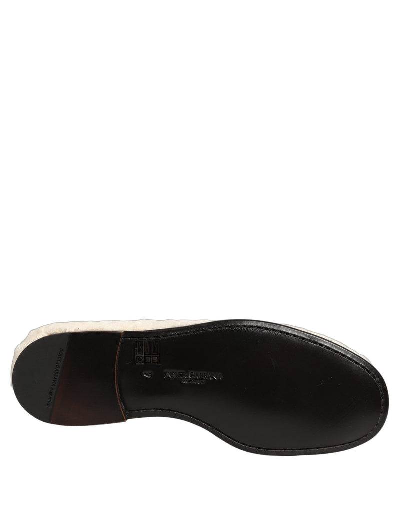 Dolce & Gabbana White Fur Shearling Men Dress Loafers Shoes