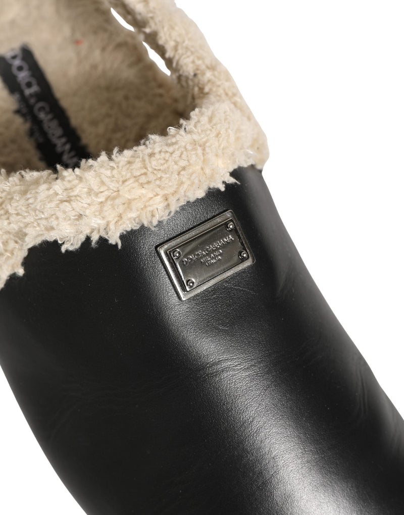 Dolce & Gabbana Beige Black Faux Fur Slides Sandals