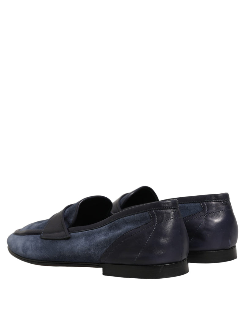 Dolce & Gabbana Blue Suede Leather Moccasin Loafers