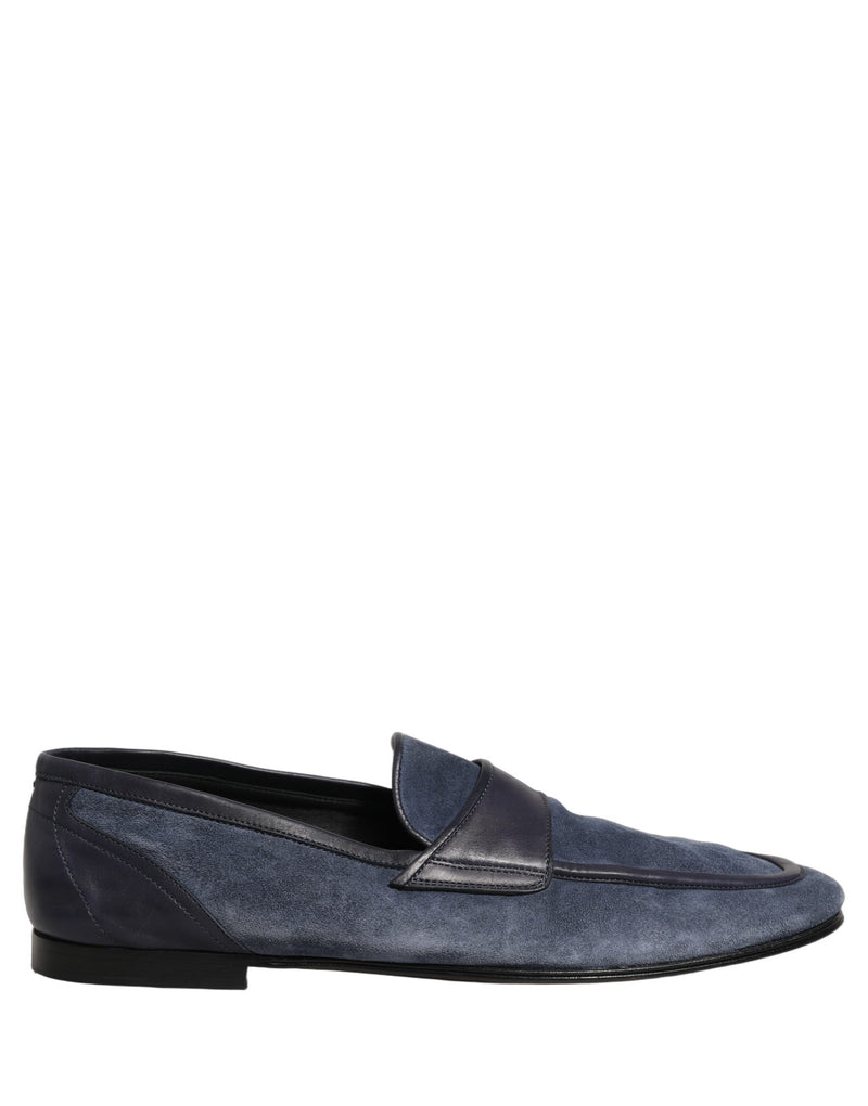 Dolce & Gabbana Blue Suede Leather Moccasin Loafers