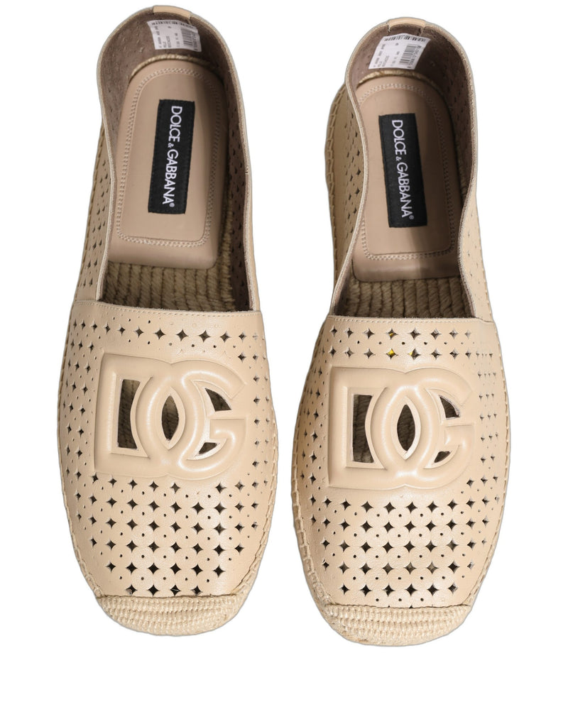 Dolce & Gabbana Beige Leather Cutout Logo Espadrilles Shoes
