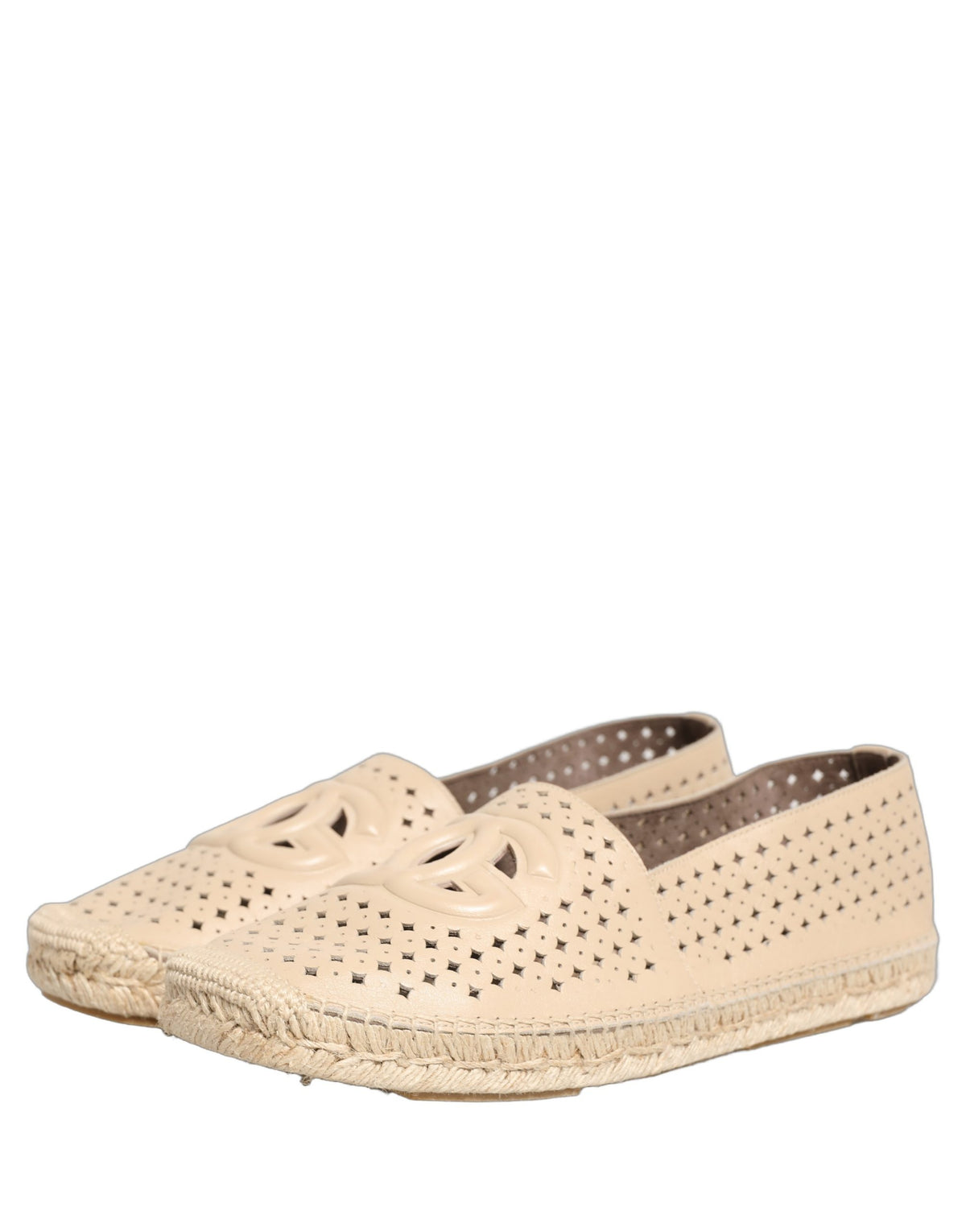 Dolce & Gabbana Beige Leather Cutout Logo Espadrilles Shoes