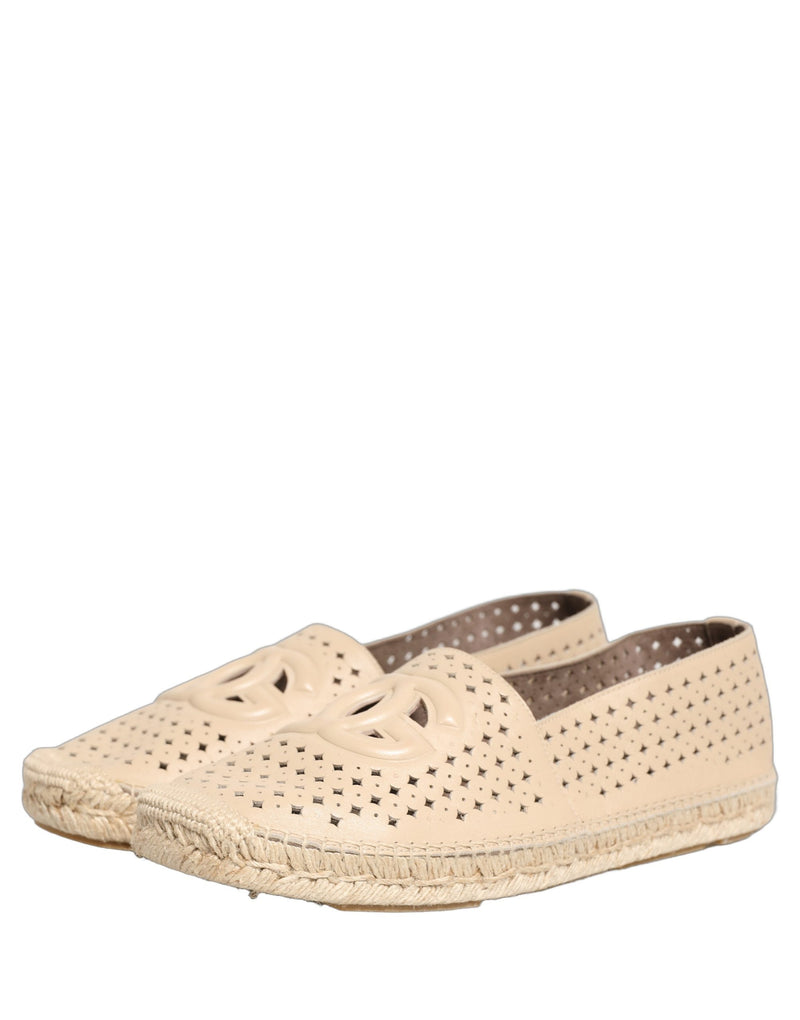 Dolce & Gabbana Beige Leather Cutout Logo Espadrilles Shoes