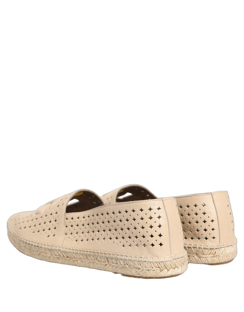 Dolce & Gabbana Beige Leather Cutout Logo Espadrilles Shoes