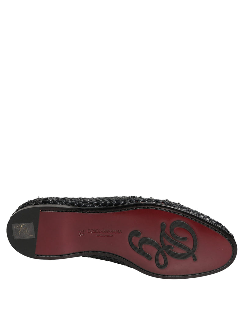 Dolce & Gabbana Black Woven Raffia Slip-On Loafers for Men