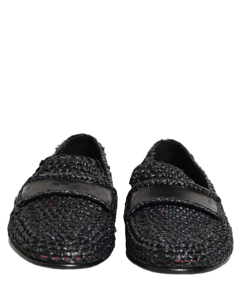 Dolce & Gabbana Black Woven Raffia Slip-On Loafers for Men