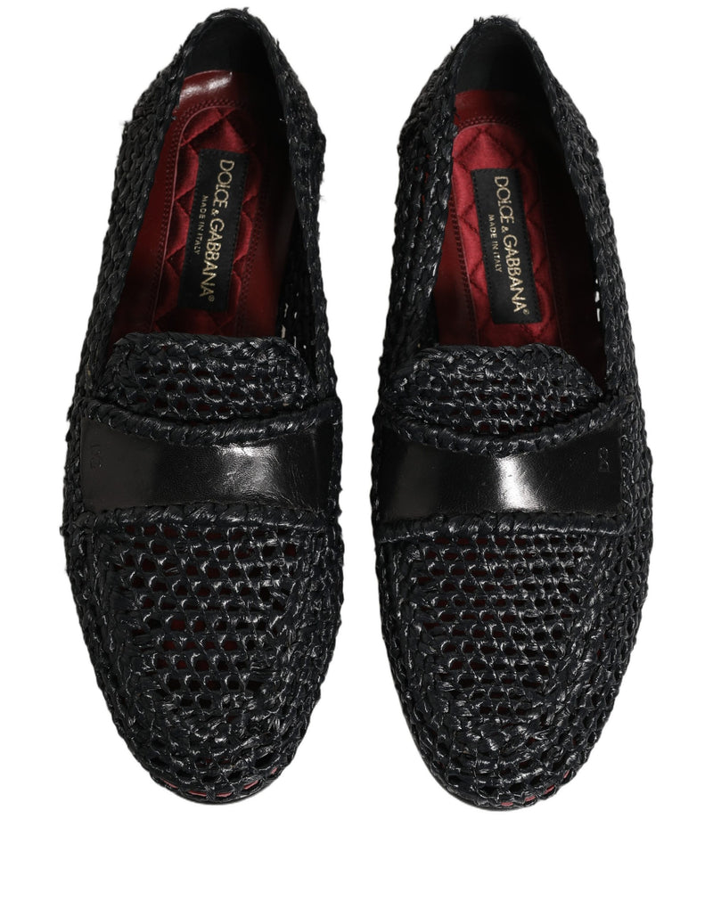 Dolce & Gabbana Black Woven Raffia Slip-On Loafers for Men