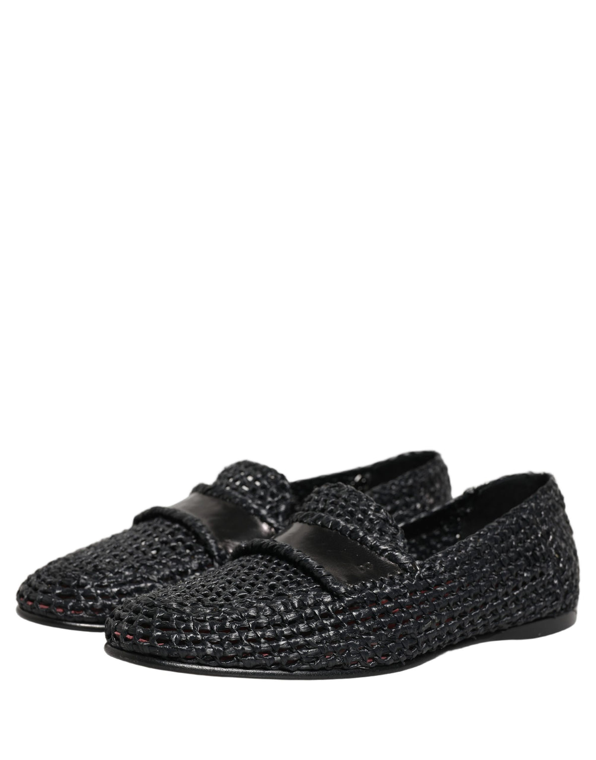 Dolce & Gabbana Black Woven Raffia Slip-On Loafers for Men
