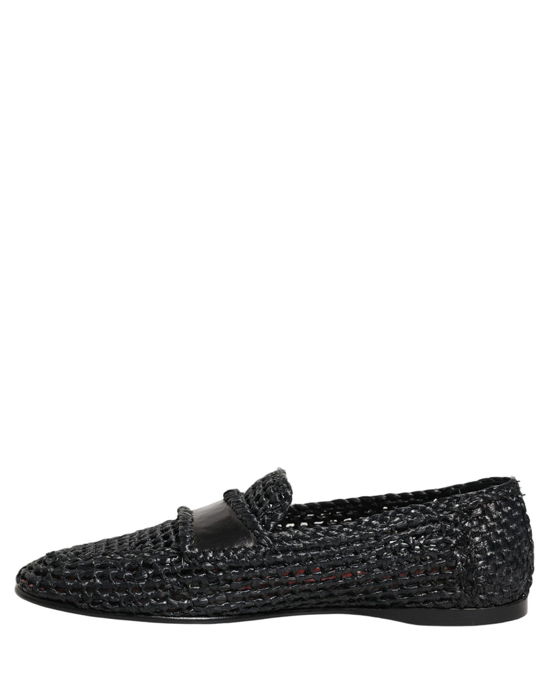 Dolce & Gabbana Black Woven Raffia Slip-On Loafers for Men
